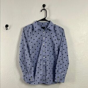 Talbots Women’s Petites Blue‎ Black Dots Casual Button Down Shirt Cotton Sz Sp